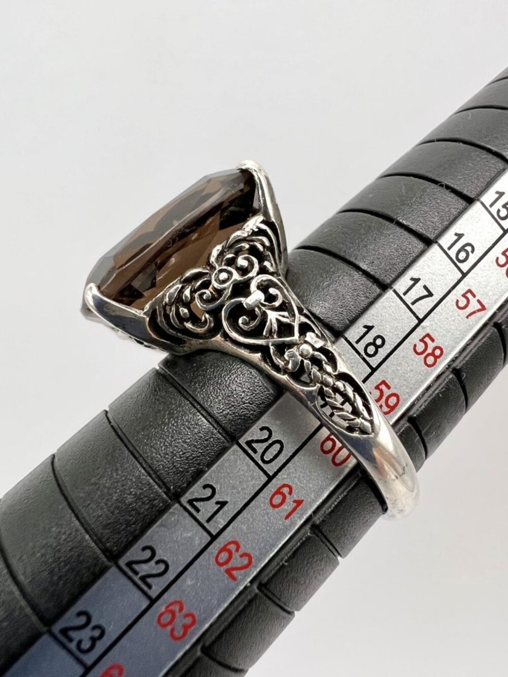 Vintage Designer CNA Ornate Sterling Silver & Smoky Quartz Ring Size 9 - Picture 9 of 10